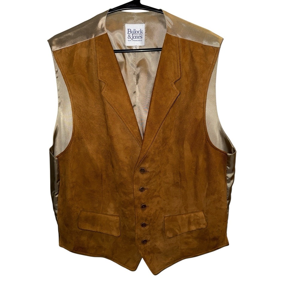 Bullock & Jones Suede Leather Vest Mens Large Button Up Tuxedo Equestrian VTG‎